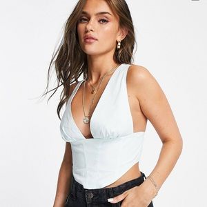 ASOS DESIGN plunge front top with corset waist in soft mint